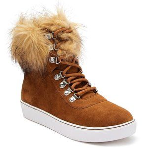 Linea Paolo Gigi Suede Sneaker $130 Size 9.5 M (8.5M) Faux Fur Collar New in box